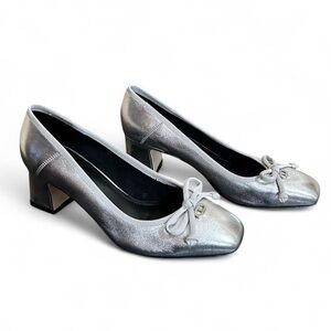 DEE OCLEPPO Silver Women's Heels with Bow Accent
